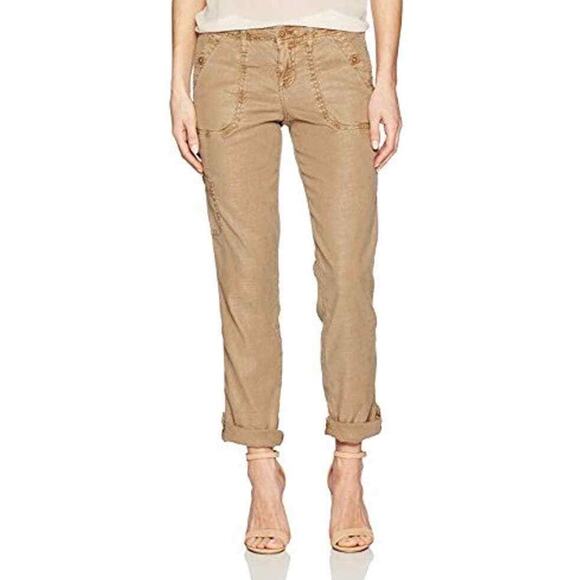 Anthropologie Level 99 Dayla Cargo Pants in Husk Linen Tencel 28 Beige - Picture 1 of 7